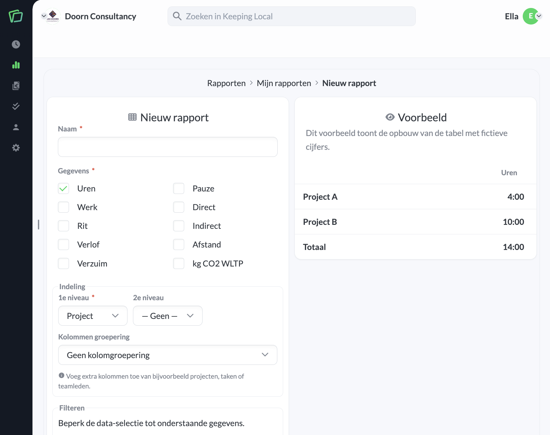 Creating a new report within My reports