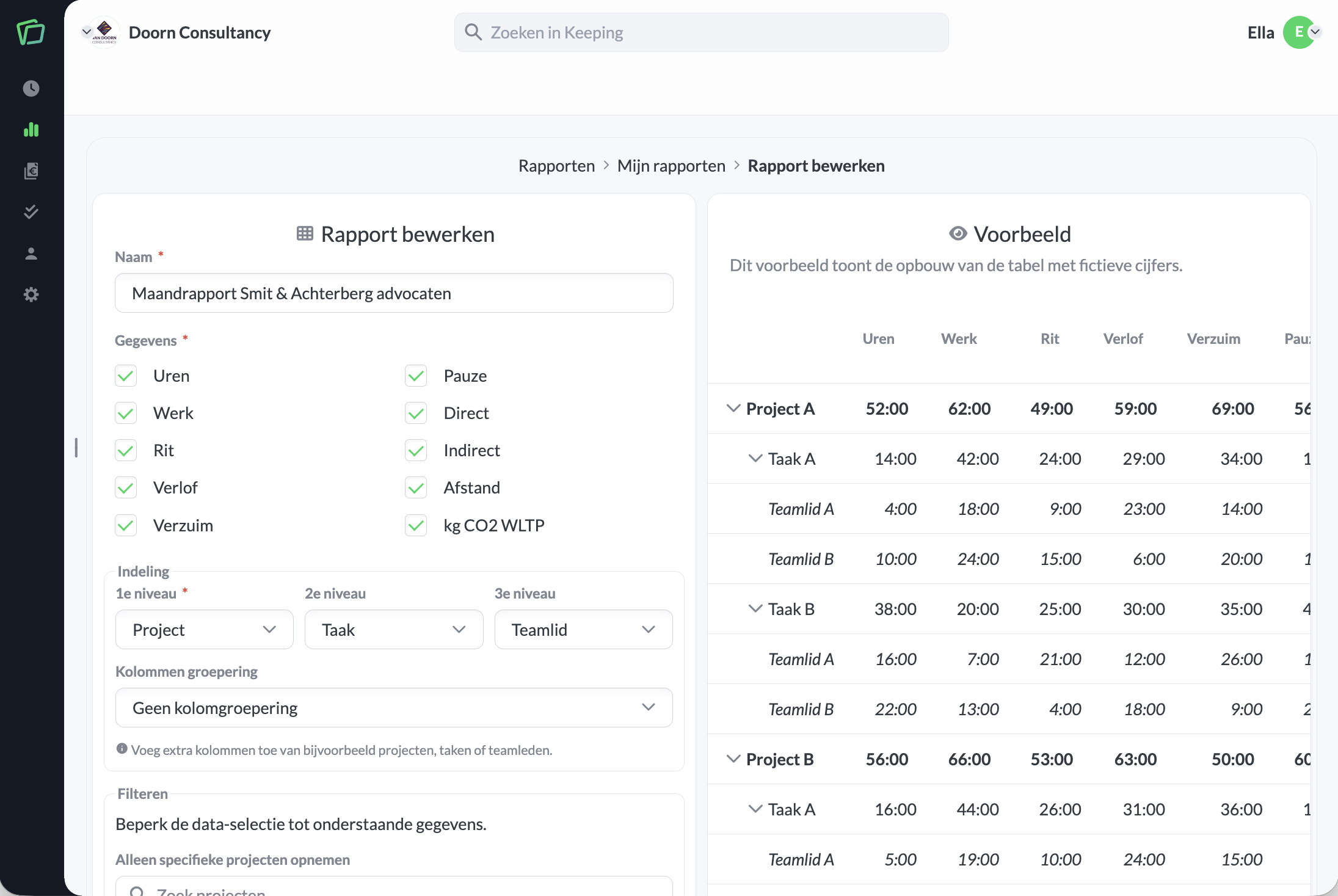Setting up grouping and filters for a report within My reports