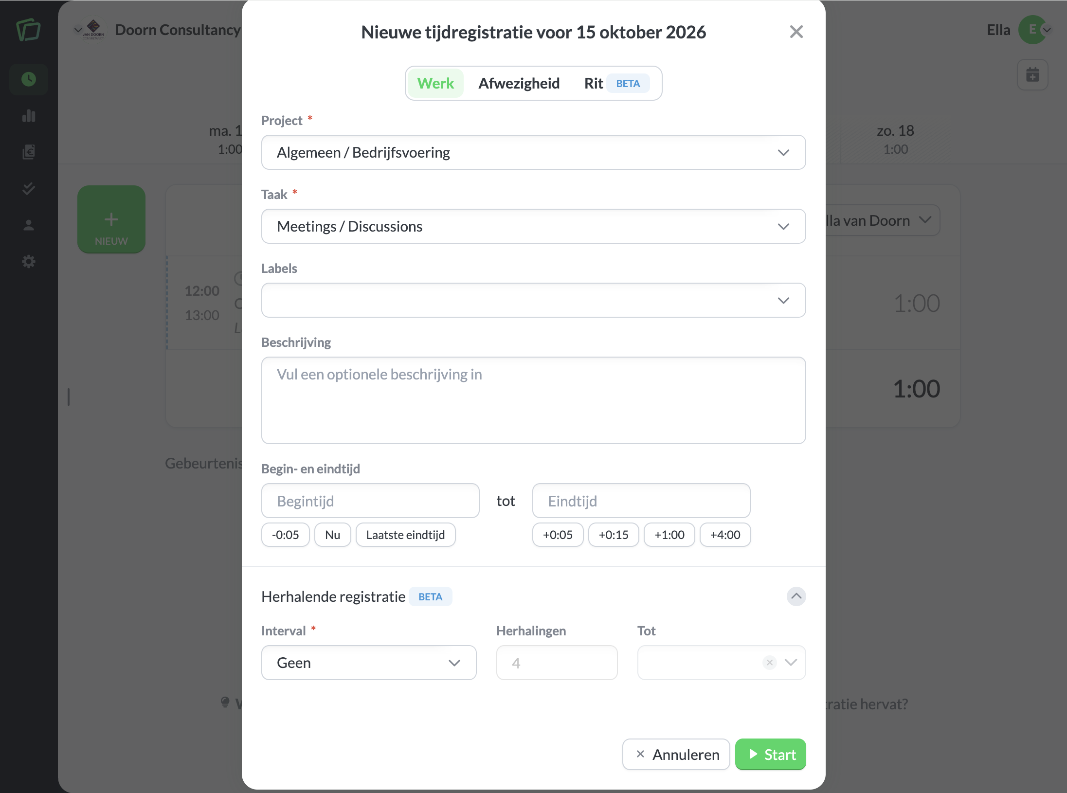 Een herhalende tijdregistratie instellen (beta)