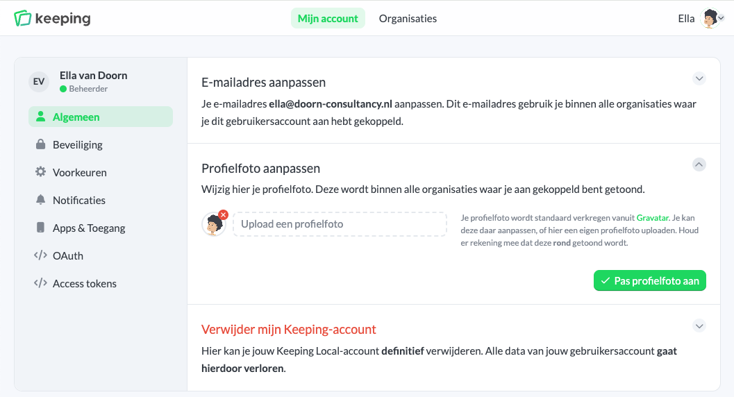 Profielfoto van de teamlid aanpassen