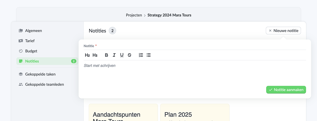 Notes within a project