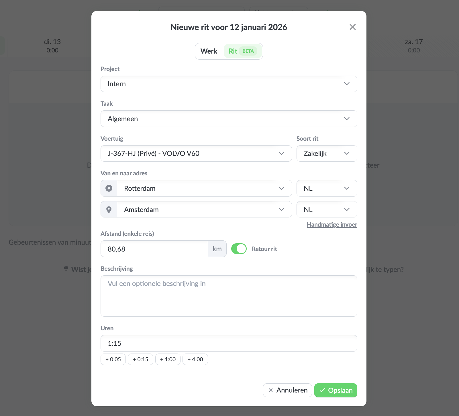 Rittenregistratie in Keeping