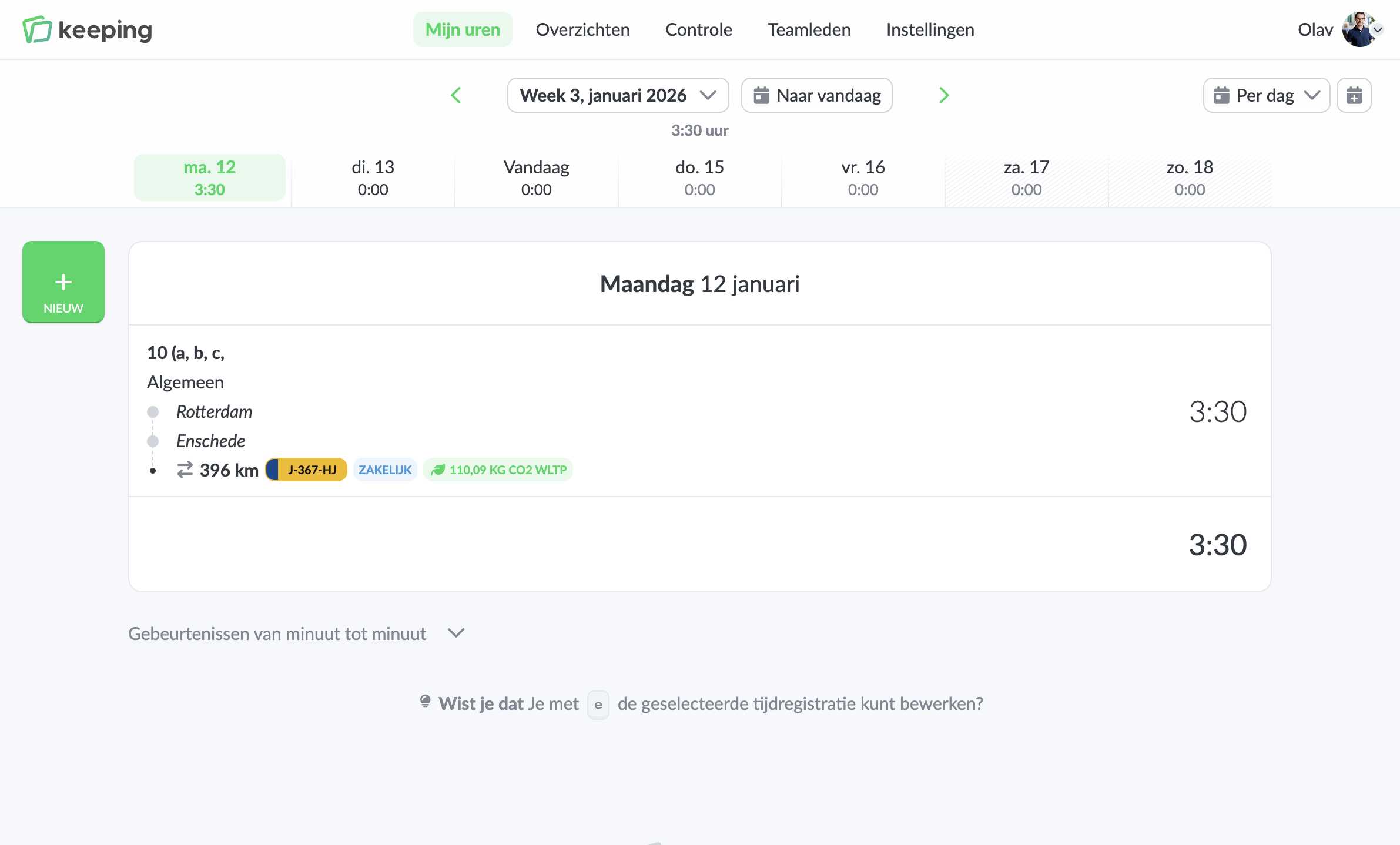 Rittenregistratie in Keeping