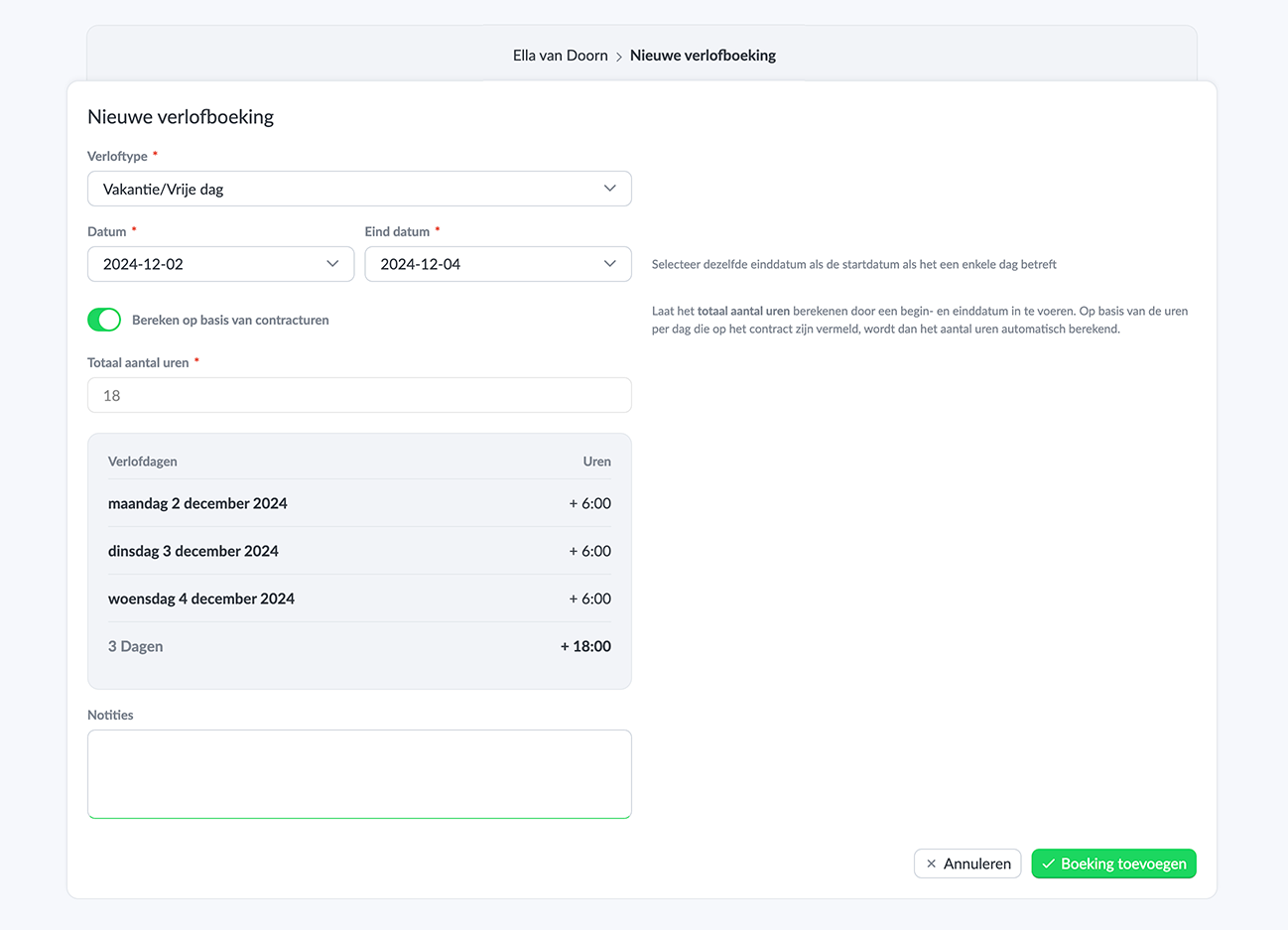 Register leave and absence via the team member