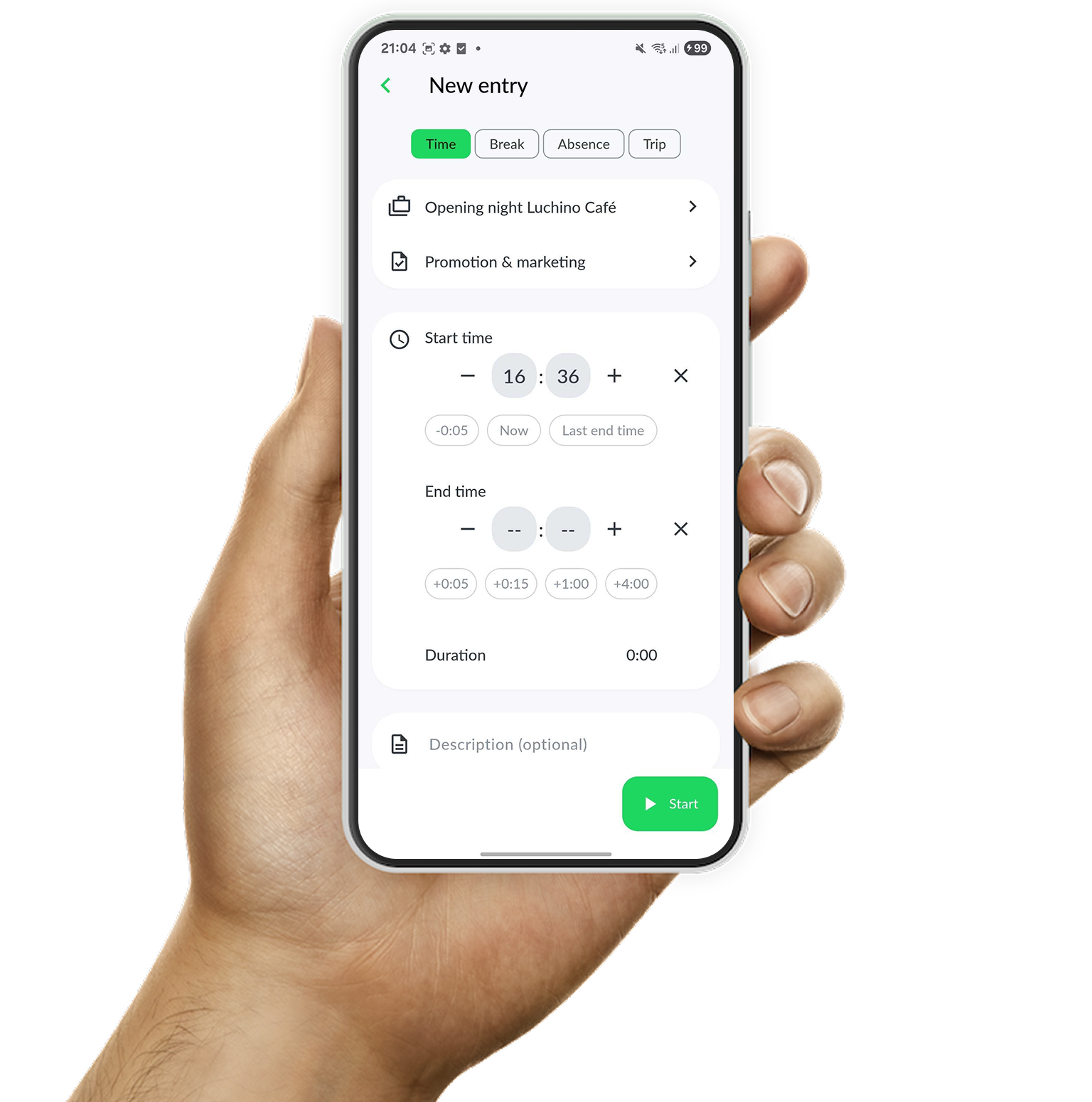 Quickly switch dates during time registration in the Android app of Keeping