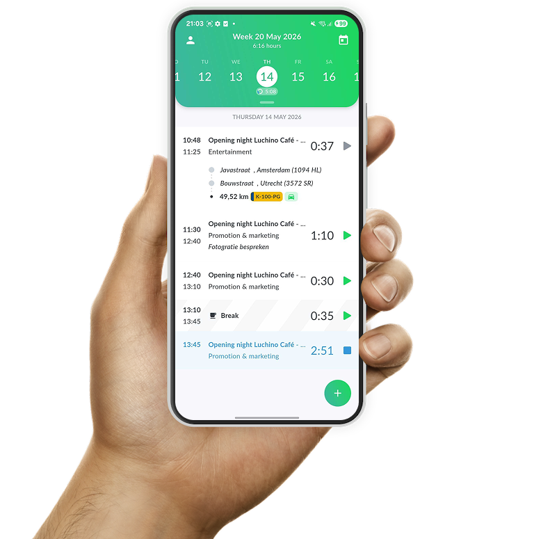 The Android time registration app from Keeping opened with the quick date switch button