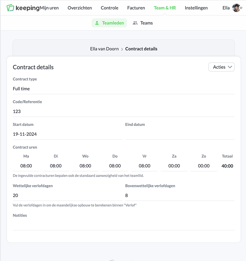 Het aanpassen en bekijken van de details van een contract