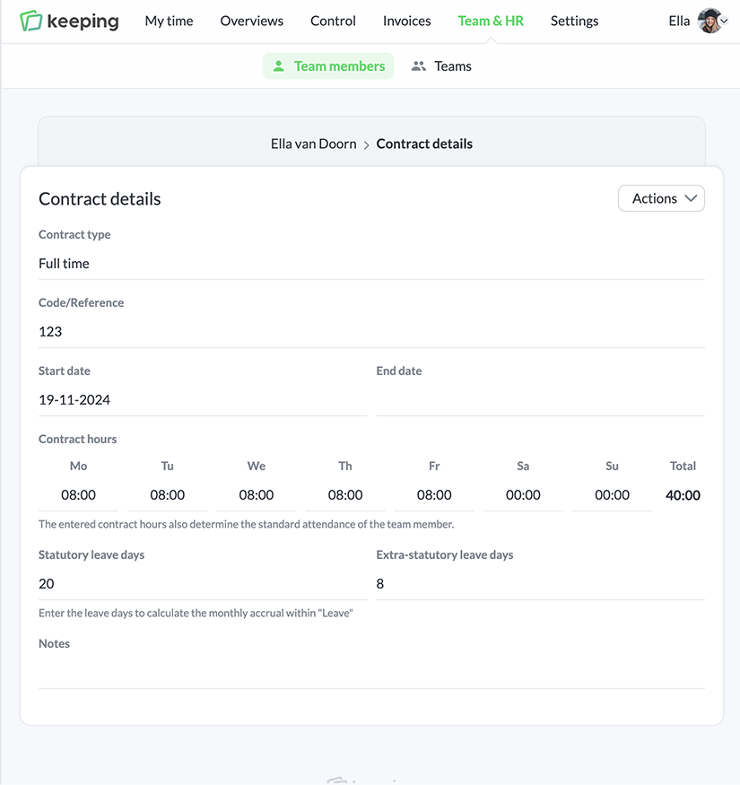 Editing and viewing contract details