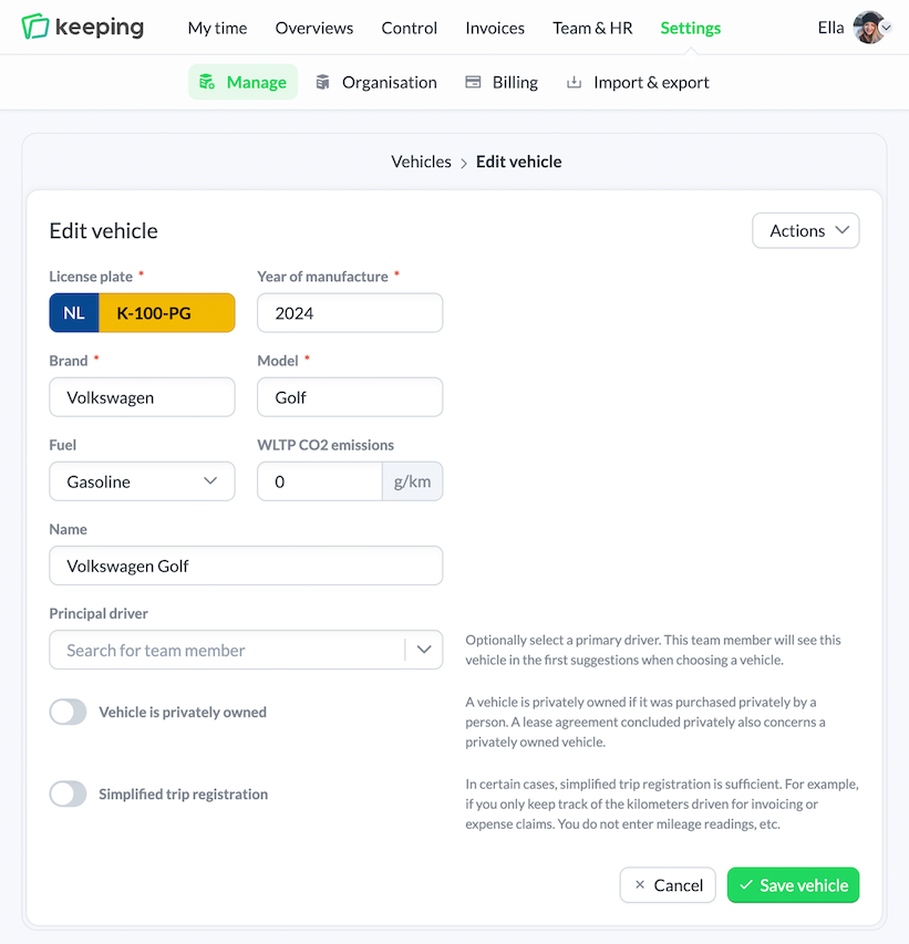 Vehicle management in Keeping