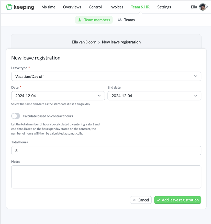 New leave entry