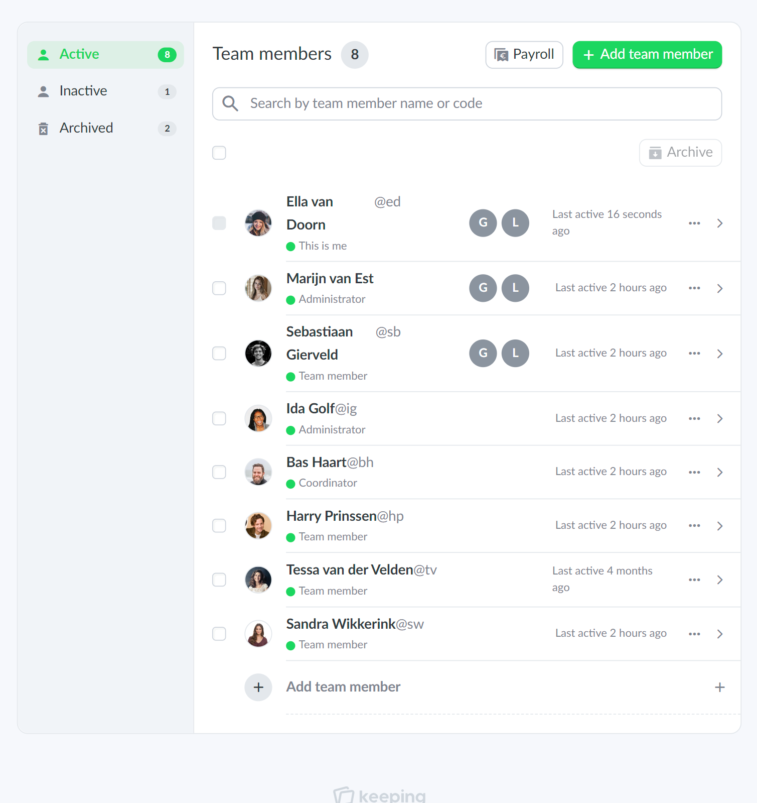 An example of the team overview from Doorn Consultancy