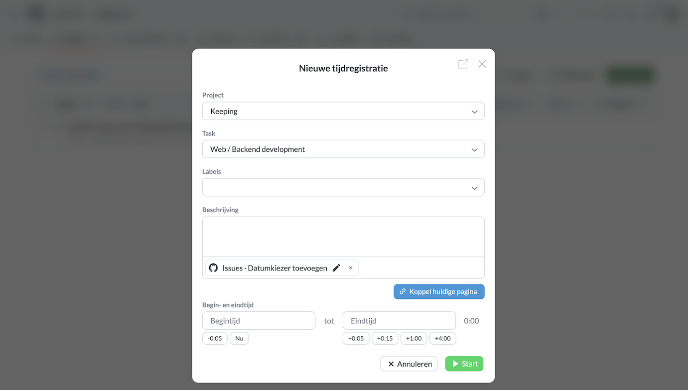 Uren bijhouden van Github in Keeping
