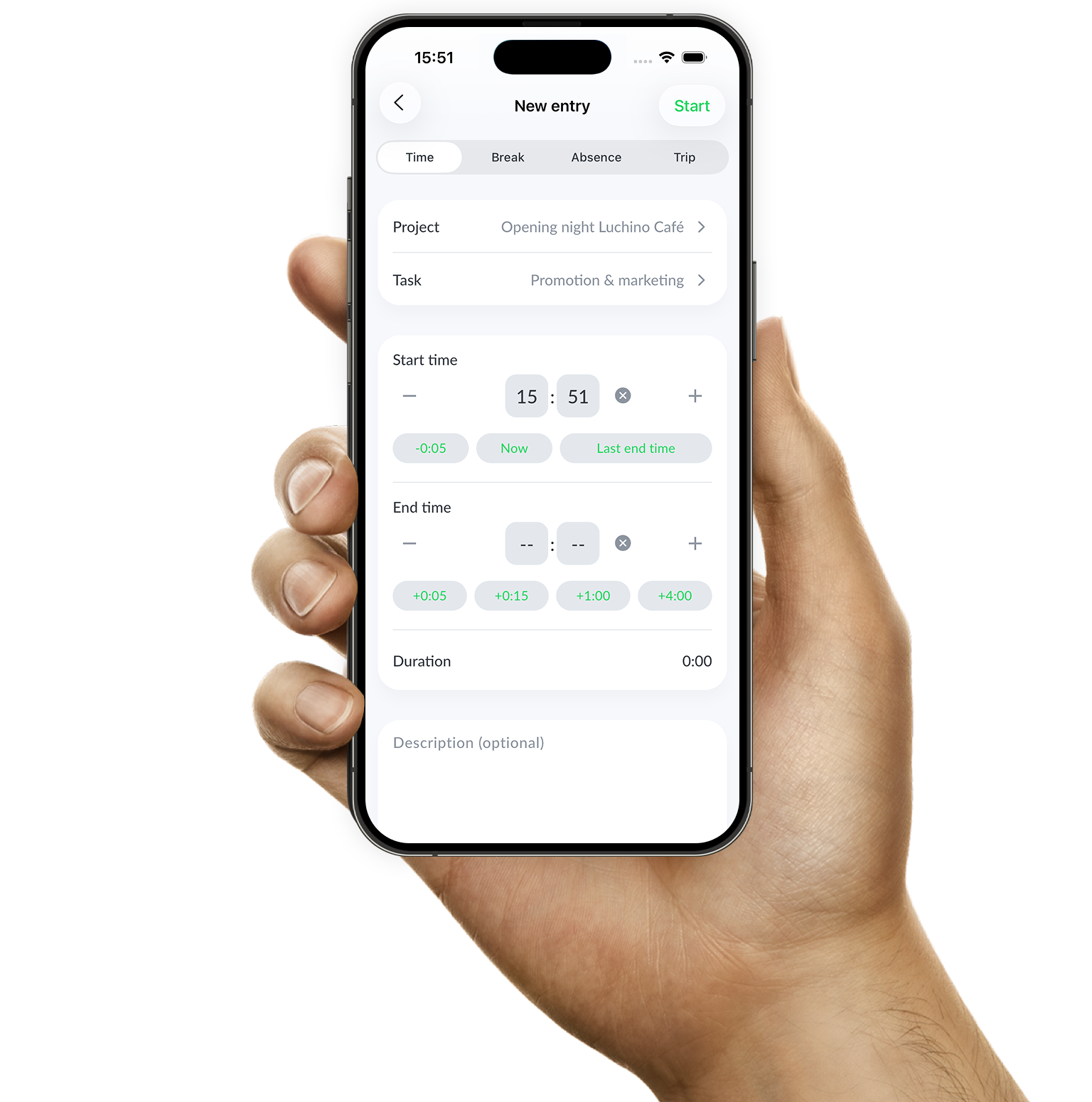 Quickly switch dates by pressing the date in the iPhone time tracking app of Keeping