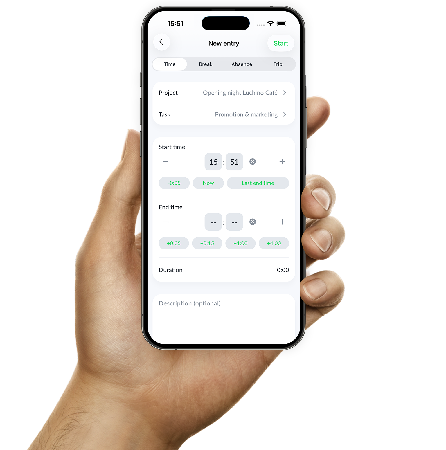 Quickly change the date by tapping the date in the Keeping iPhone time tracking app