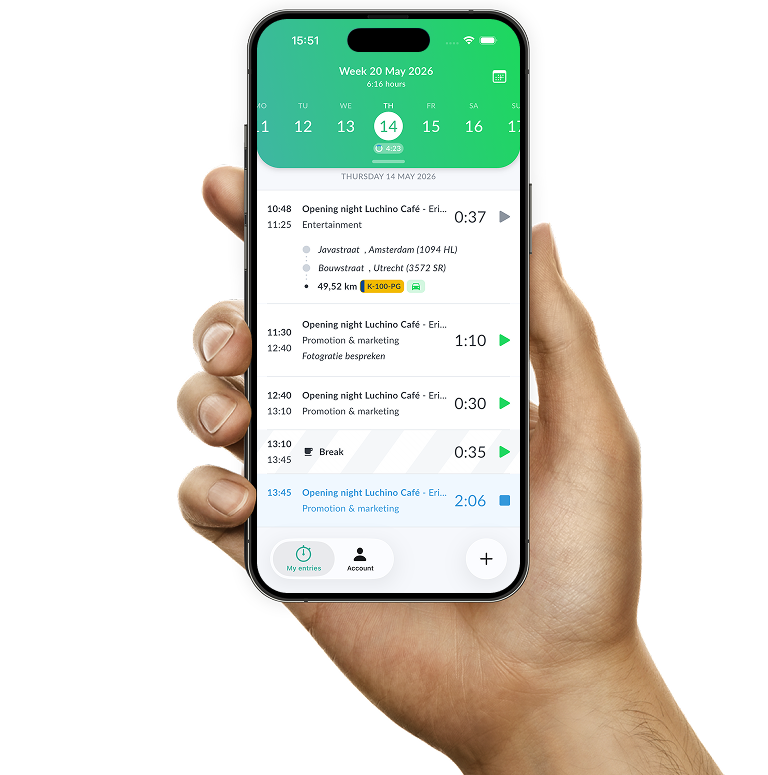 Keeping also has an iOS time tracking app, iPhone X with app preview